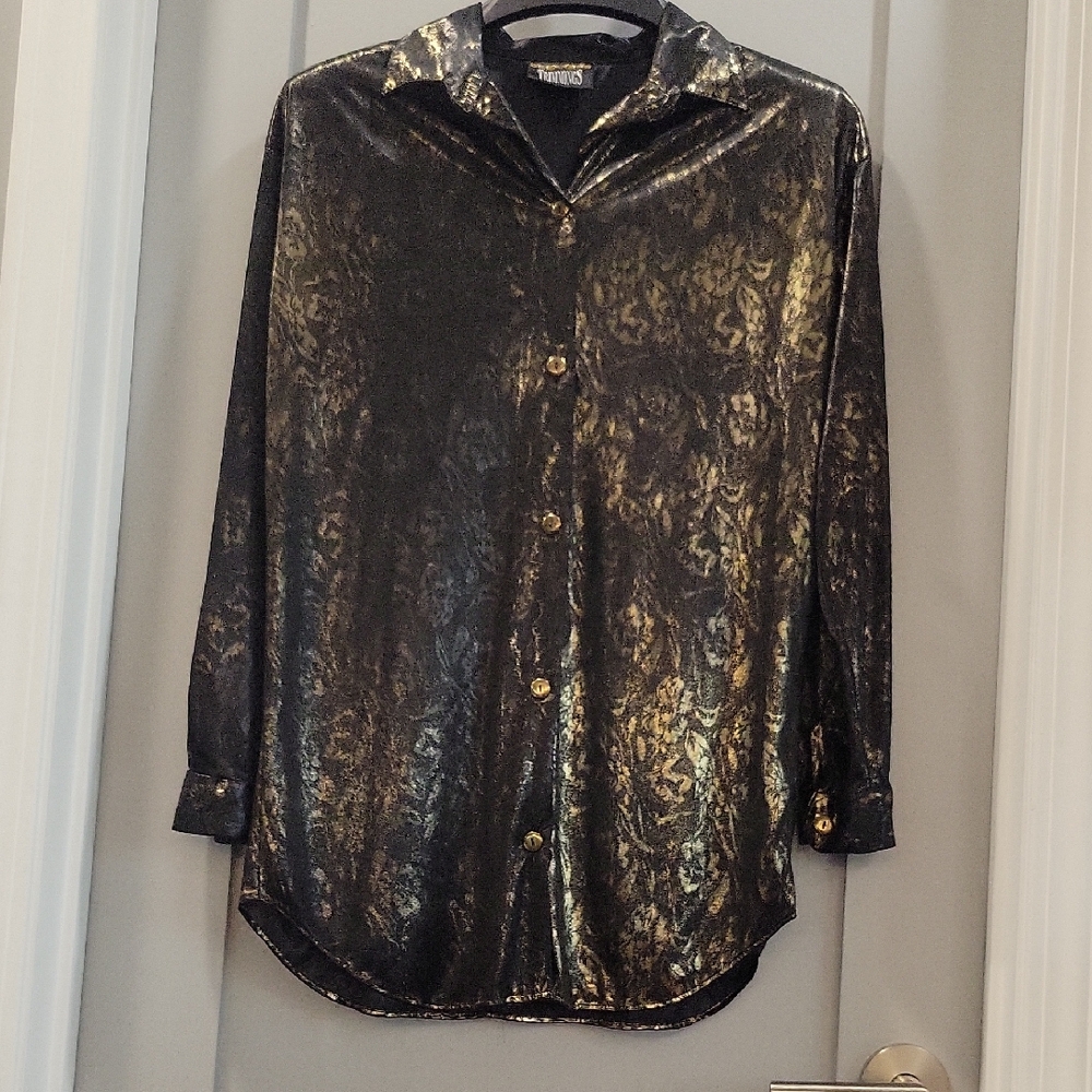 Chic Metallic Button-Up Blouse